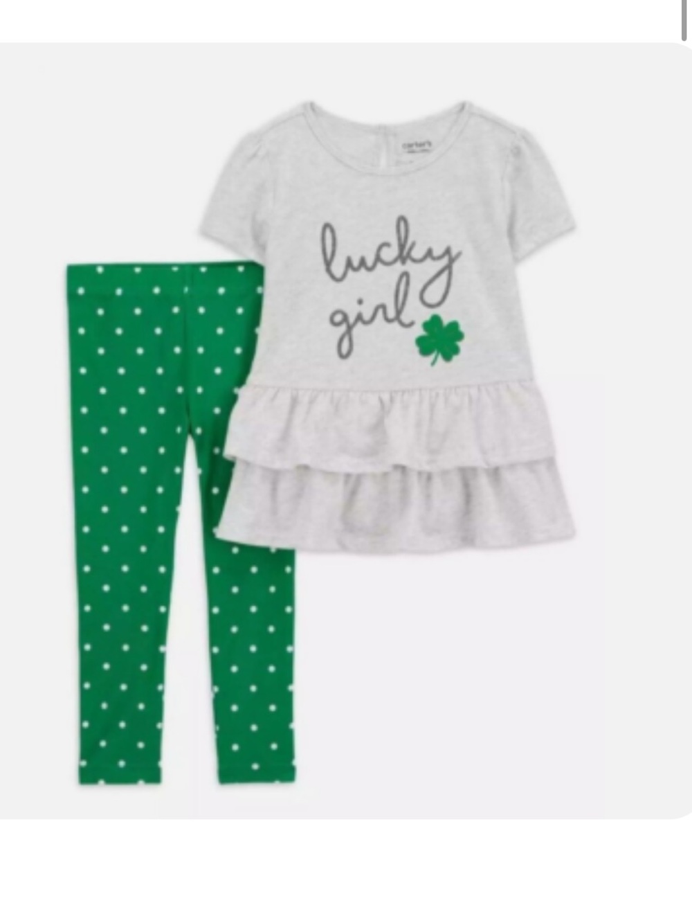 Carter's Gray Ruffle Tee with Green Polka Dot Leggings